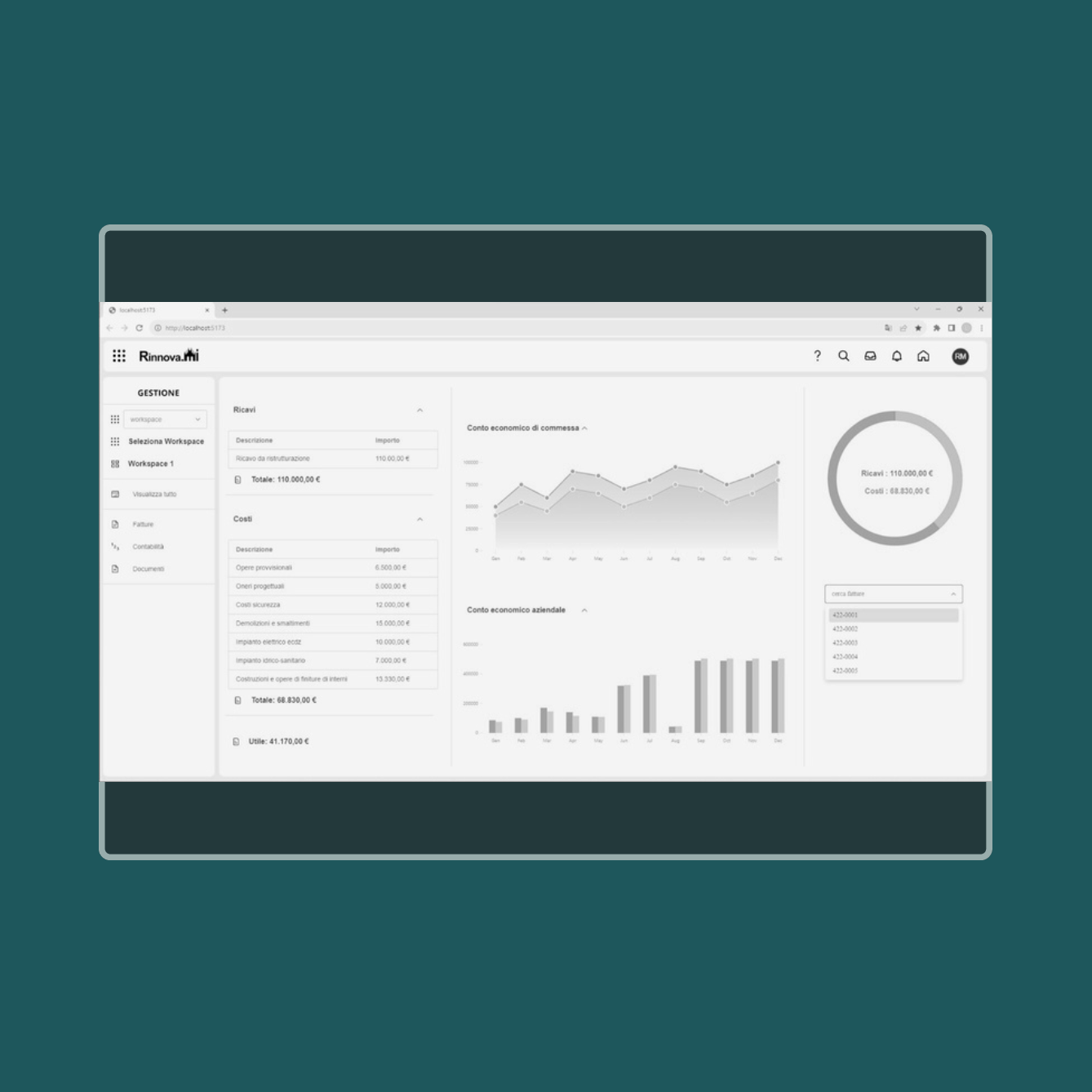 mockup di un grafico del gestionale